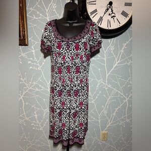 London Style Collection Black Pink Print Dress Size 8